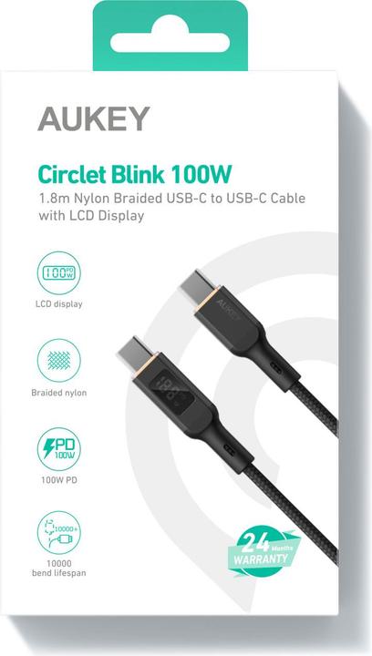 Produktbild Aukey USB C – USB C (1.80 m, USB 2.0, 100 W)