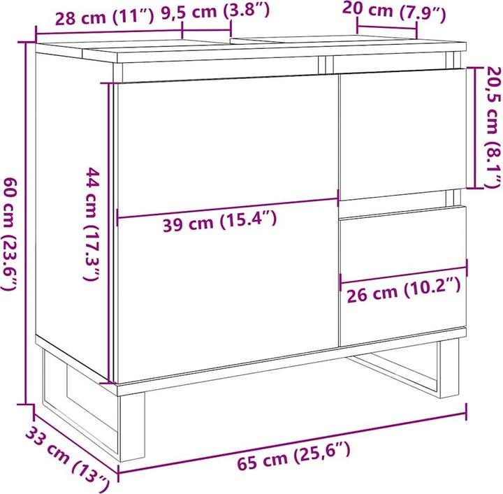Produktbild VidaXL Waschbeckenunterschrank Unterschrank Badschrank Betongrau Holzwerkstoff (65 x 33 x 60 cm)