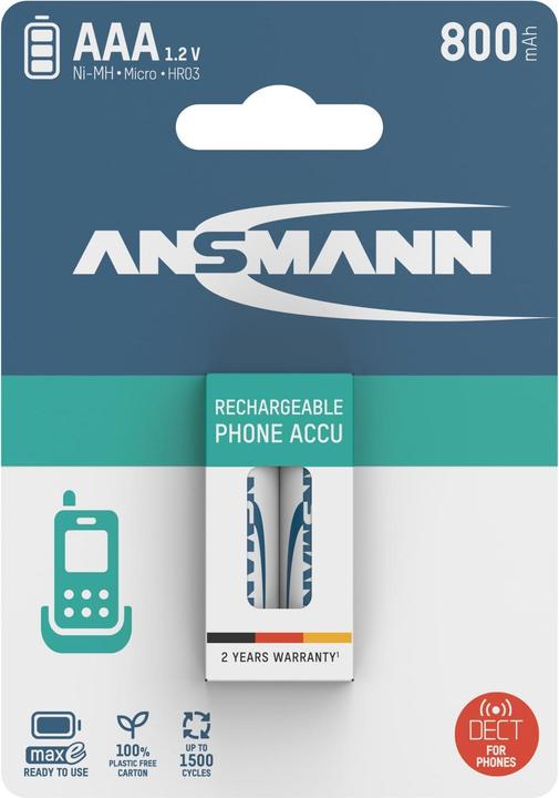 Image du produit Ansmann AAA (2 pcs, AAA / LR03 / Micro / R03 / AM4 / MN2400 / KR03, 800 mAh)