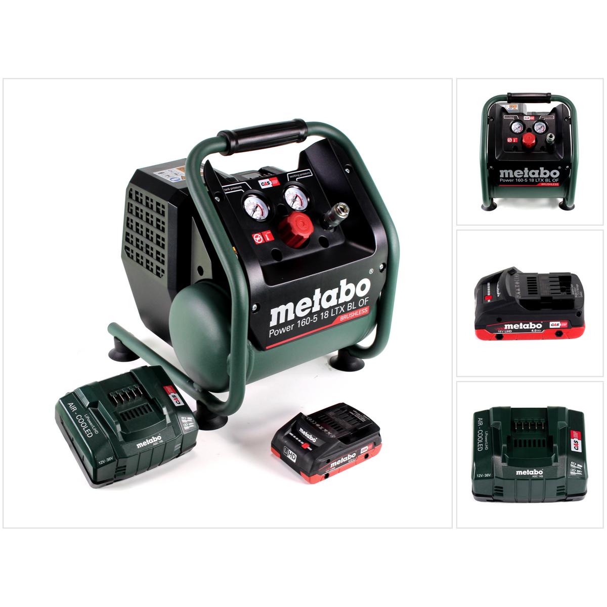 Metabo, Kompressor, Power 160-5 18 LTX BL OF Akku Kompressor 18 V 8,0 bar Brushless + 1x LiHD Akkupack 4,0 Ah + (5 l)