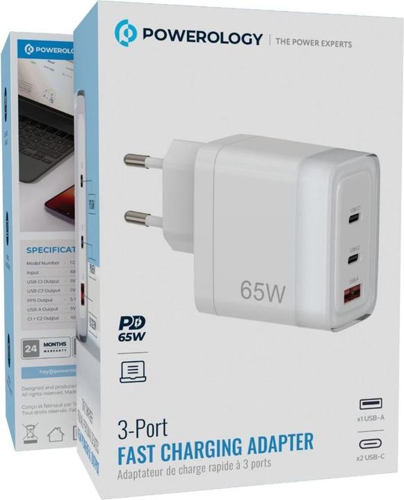 Produktbild Powerology Lunex Series Schnellladeadapter - Weiss (65 W, 3 Ports)