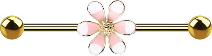Produktbild Star Piercing Barbell 14k vergoldet zweifarbige Blume pink (Chirurgenstahl 316L, Messing)