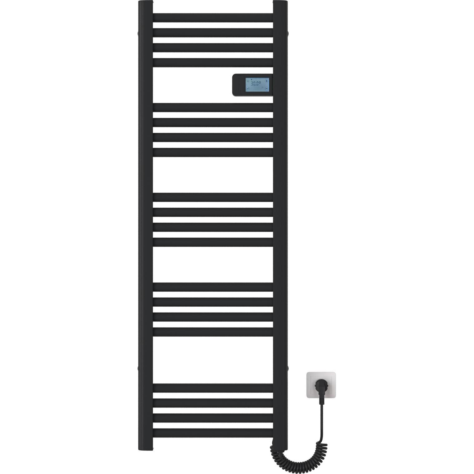 Emke Elektrischer Handtuchheizkörper 1200x400x43 mm, Smart Thermostat, LED-Display, 450 Watt, Schwarz, Heizkörper, Schwa...