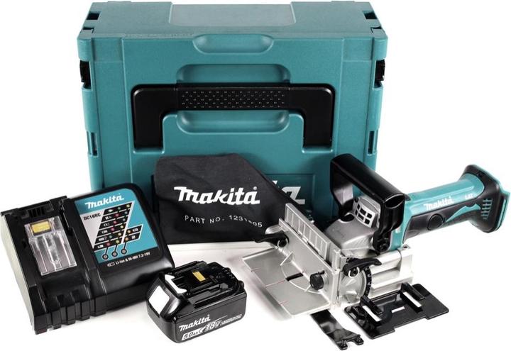 Image du produit Makita DPJ 180 RT1J Fraiseuse à rainurer sans fil, 18 V Li-Ion + 1x Batterie 5,0 Ah + Chargeur + Mak
