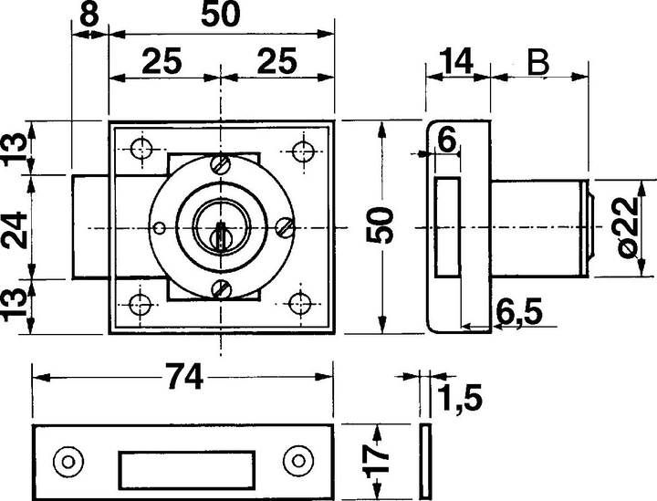 Produktbild Kaba Aufschraub-Riegelschlösser Typ 1074