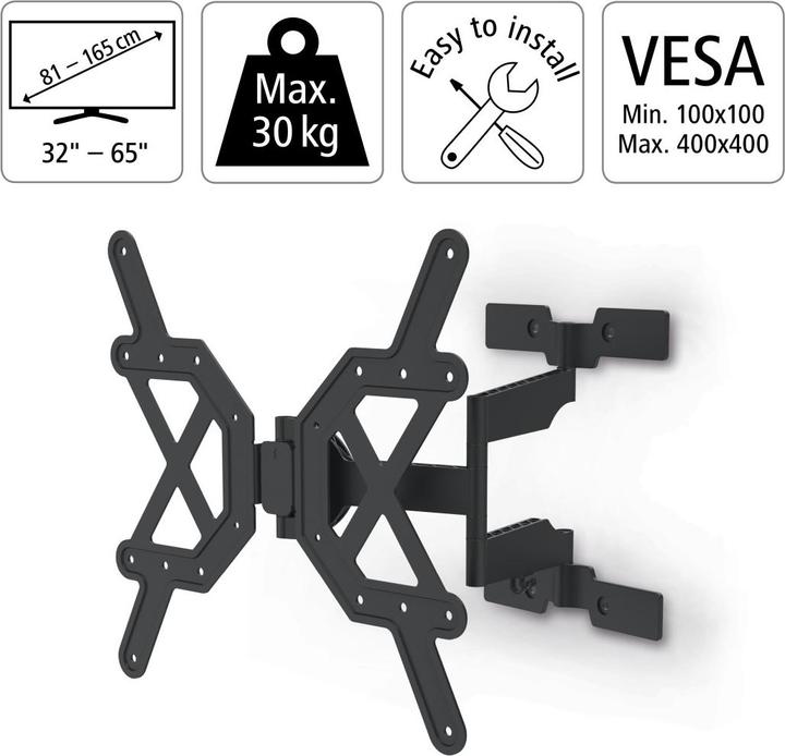 Produktbild Hama TV-Wandhalterung, schwenkbar, neigbar, extra flach, 165 cm (65") bis 30 kg (Wand, 65", 30 kg)