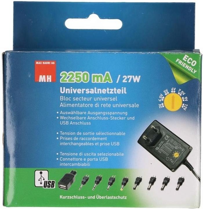 Image du produit Max Hauri Adaptateur secteur universel 27 W, 3 - 12 V, 2250 mA