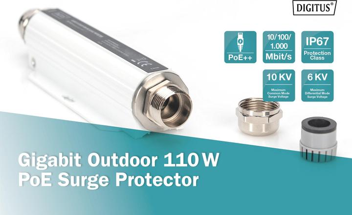 Actual product image Digitus Gigabit Outdoor 60W PoE Surge Protector (Overvoltage protection adapter)