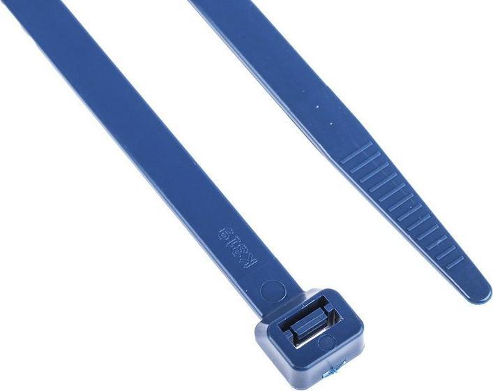 Image du produit RS PRO Collier de serrage avec partie métallique détectable 380 x 7.6mm, Polyamide 6.6 MP, 382.6N, Bleu (Serre-câbles en plastique, 380 mm)