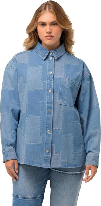 Actual product image Ulla Popken Patchwork Denim Button Down Blouse (46, 48)