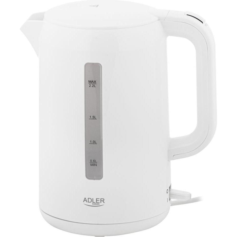 Adler Teapot Kettle AD 1386 Electric 1850 W 2.2 L Plastic 360° rotational base White, Bollitore, Bianco