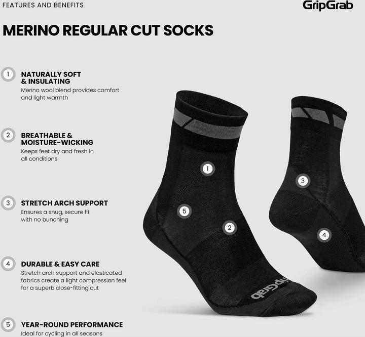 Produktbild GripGrab Merino Regular Cut Socks (S)