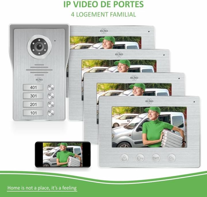 Productafbeelding Elro DV477IP4 Wifi IP Video Deur Intercom - 4 Appartementen - met 4x 7 inch kleurenscherm - Kleuren