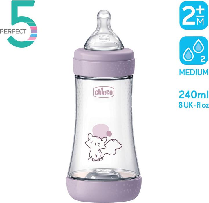 Productafbeelding Chicco Babyfläschchen PERFECT5 PP 240ml Sauger Silikon mittlerer Fluss DRAFT PINK 2m+ (240 ml)