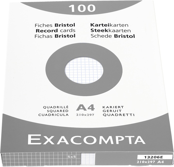 Image du produit Exacompta Étui de 100 fiches - bristol quadrillé 5x5 non perforé 210x297mm - Blanc (210 x 297 mm, 205 g/m², 100 x)