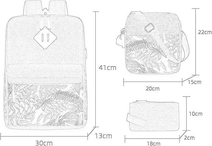 Only-Bags.Store Klassische Blätter Muster Rucksack Set, grosse Kapazität Lagerung Rucksack mit quadratischen