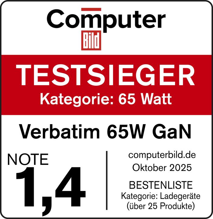 Immagine prodotto Verbatim GaN Charger Retractable Cable (65 W, 3 porte)