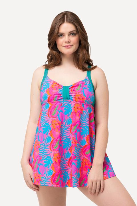 Produktbild Ulla Popken Badekleid, Neon-Blätterdruck, Softcups, Powermesh-Futter (46)