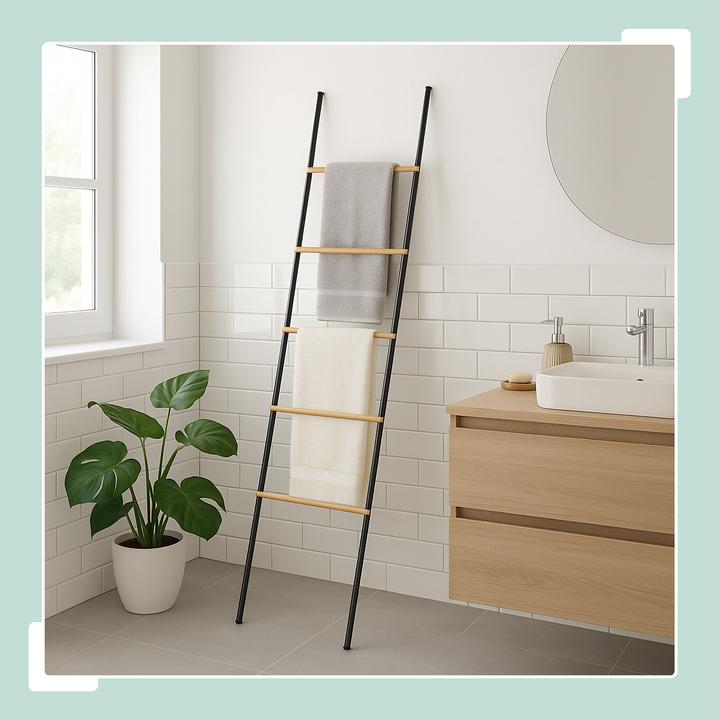 Actual product image Relaxdays Handtuchleiter aus Bambus und Eisen