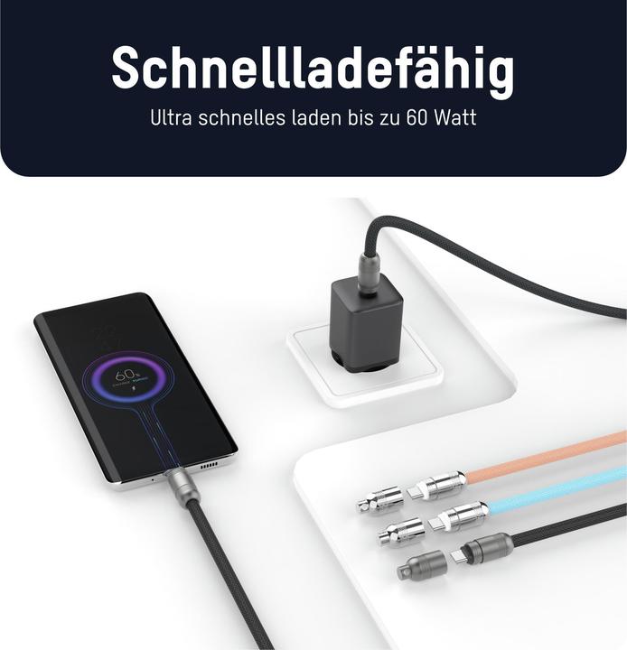Produktbild Ansmann Lanyard Kabel USB Typ-C zu USB Typ-C 120cm / schwarz (1.20 m, 60 W)