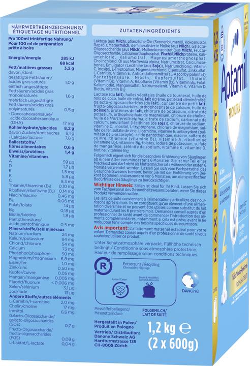 Nutritional values and ingredients Aptamil Pronutra 2 (1200 g, from 6 m.)