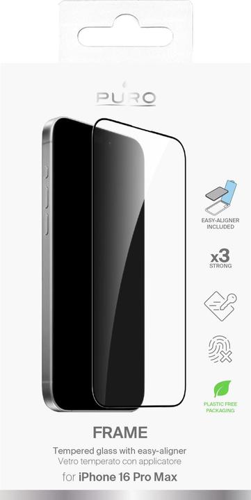 Produktbild Puro Gehärtetes Glas mit Rahmen mit Applikator für iPhone 16 Pro Max enthalten (1 Stk., Apple iPhone 16 Pro Max)
