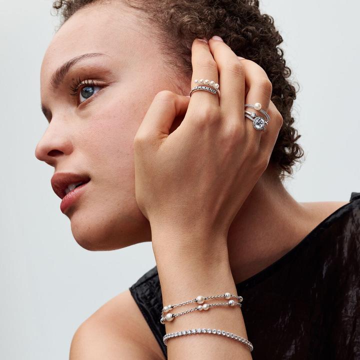 Immagine prodotto Pandora Anello aperto con perle coltivate d'acqua dolce e pavé trattati (58, 925 Argento)