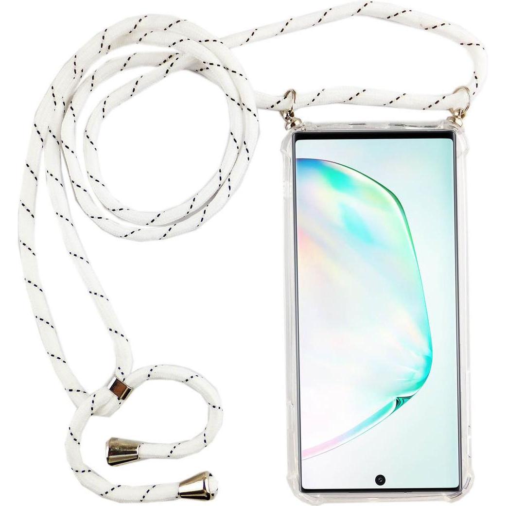 König Design Handykette für Samsung Galaxy Note 10 mit Band Case zum umhängen Kordel Weiss Neu, Handykette, Transparent