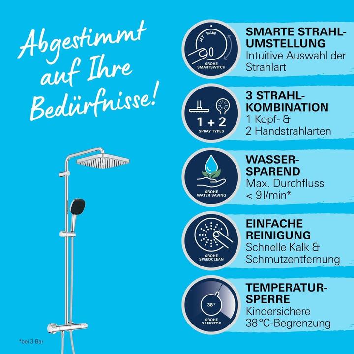 Immagine prodotto Grohe Vitalio Comfort 250 Duschsystem mit Thermostatbatterie und Vitalio Comfort 110 Handbrause, inkl. Mon