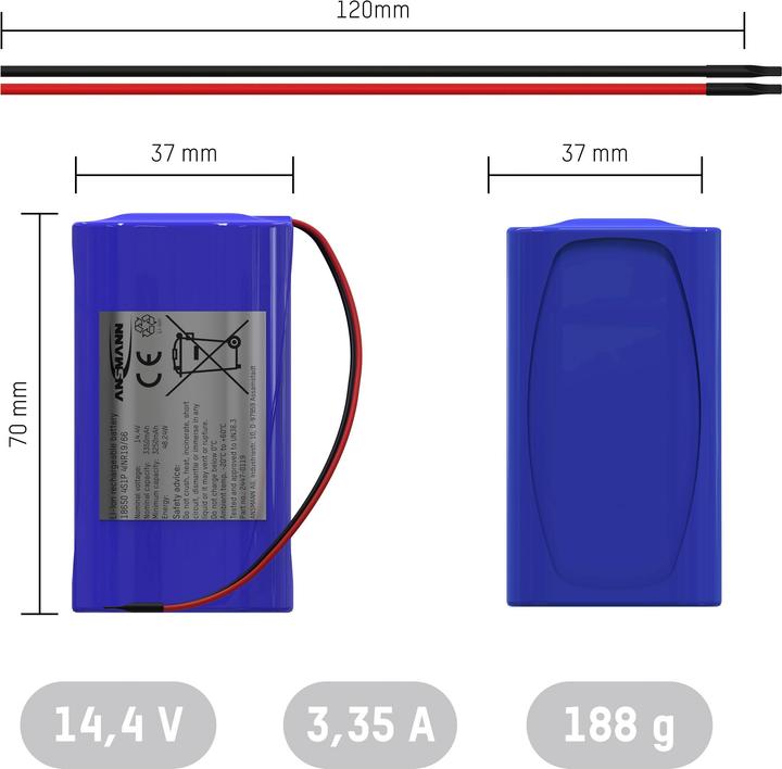Actual product image Ansmann 4S1P battery pack 4x 18650 cable Li-Ion 14.4 V 3350 mAh (1 pcs., 18650, 3350 mAh)
