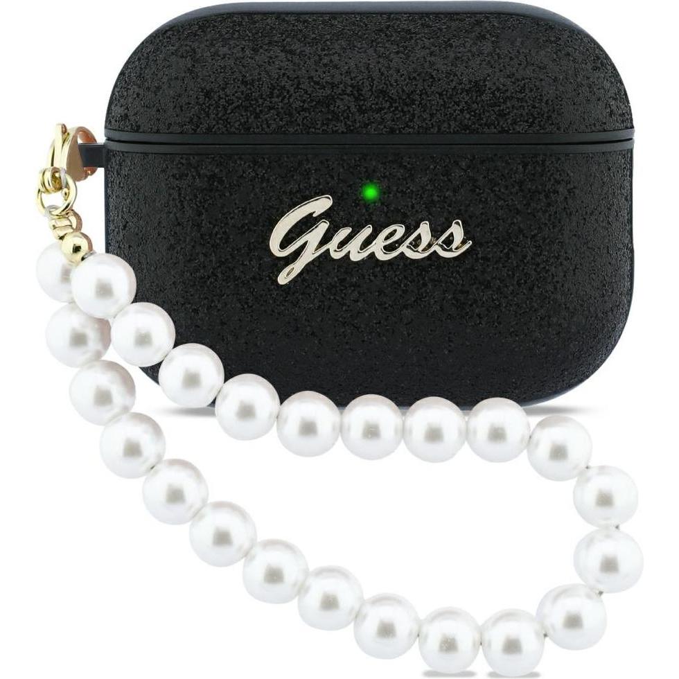 Guess Case Glitter Pearl Strap for AirPods Pro 3 black (Manicotto per cuffie), Borsa per cuffie + Copertura protettiva, Nero