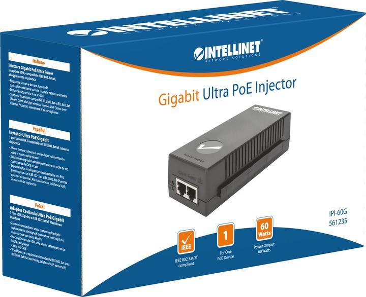 Actual product image Intellinet PoE+, 10/100/1000 Mbps RJ-45, 100 - AC, DC (1 Ports)