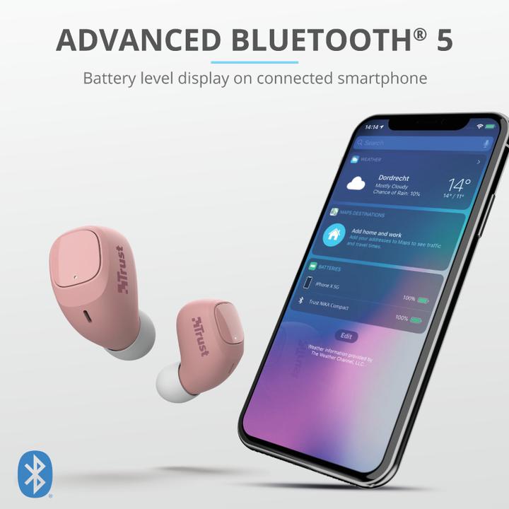 Produktbild Trust Nika Compact Blueth Earphones Pink (ANC, 8 h, Kabellos)