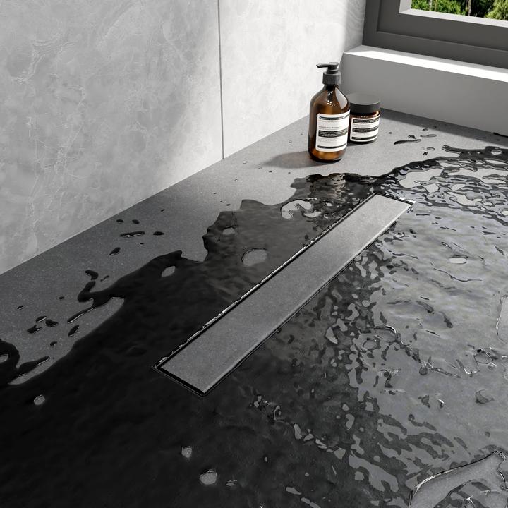 Produktbild Emke Duschrinne Edelstahl, Bodenablauf Komplettset Siphon mit Geruchsstop, Haarsieb, 500cm, Schwarz (500 mm)