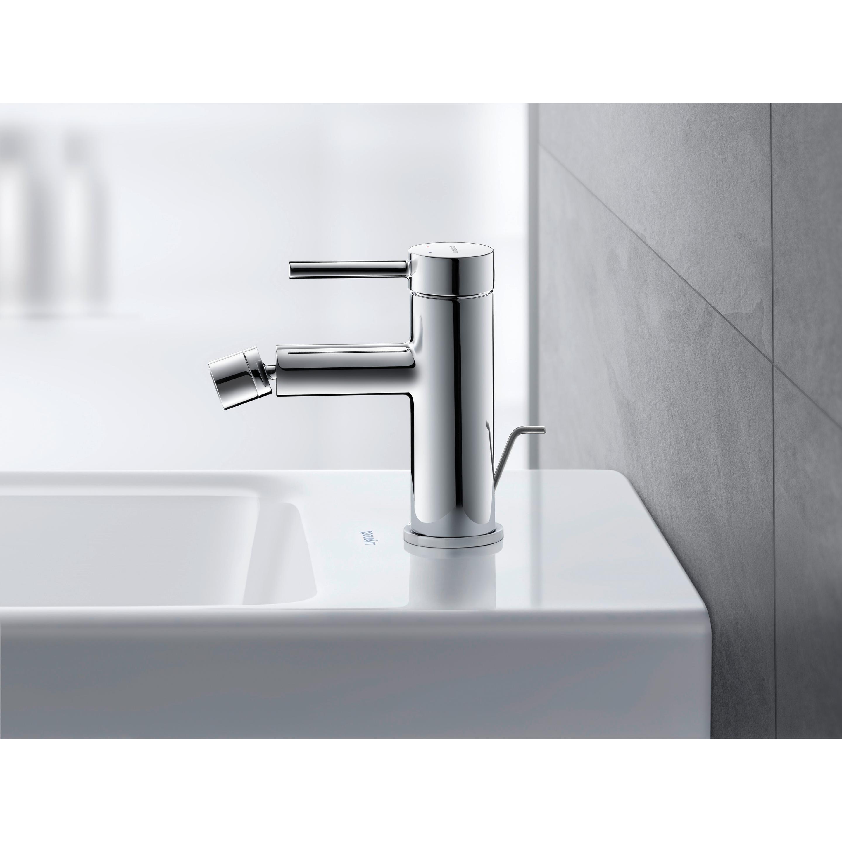Thumbnail - Duravit, Badarmatur, Circle Einhebel-Bidetmischer, Ausladung 128 mm, mit Ablaufgarnitur, Chrom, CE2400001010