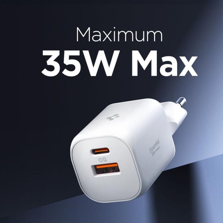 Produktbild Spigen - Wall Charger Essential (EE352EU) - USB, Type-C, Fast Charging, Quantum Boost, 35W - White (35 W, 2 Ports)