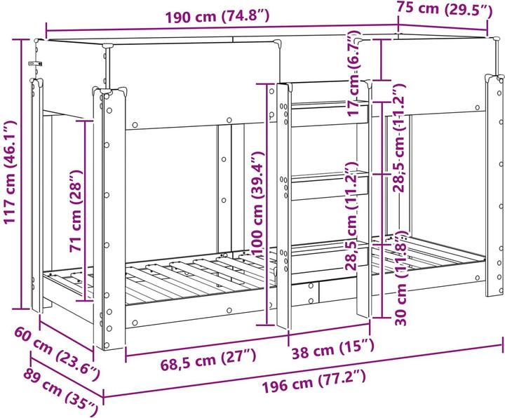 Produktbild vidaXL Kinderbett (75 x 190 cm)