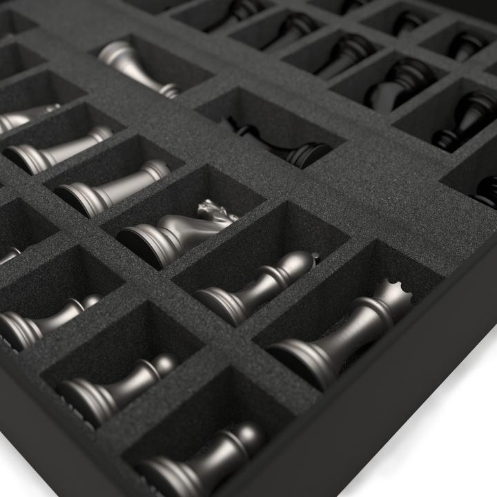 Actual product image Skyline Chess Chess Game - Steel Series - Black vs Silver - Gloss finish (with Wooden Gradient Square Board)