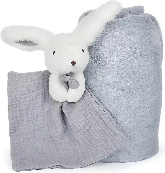 Productafbeelding Doudou et Compagnie Happy Glossy deken en knuffeldoekje,blauw/grijs(MQ2)**