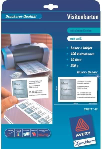 Image du produit Avery Cartes d'affaires supérieures (A4, 200 g/m²)