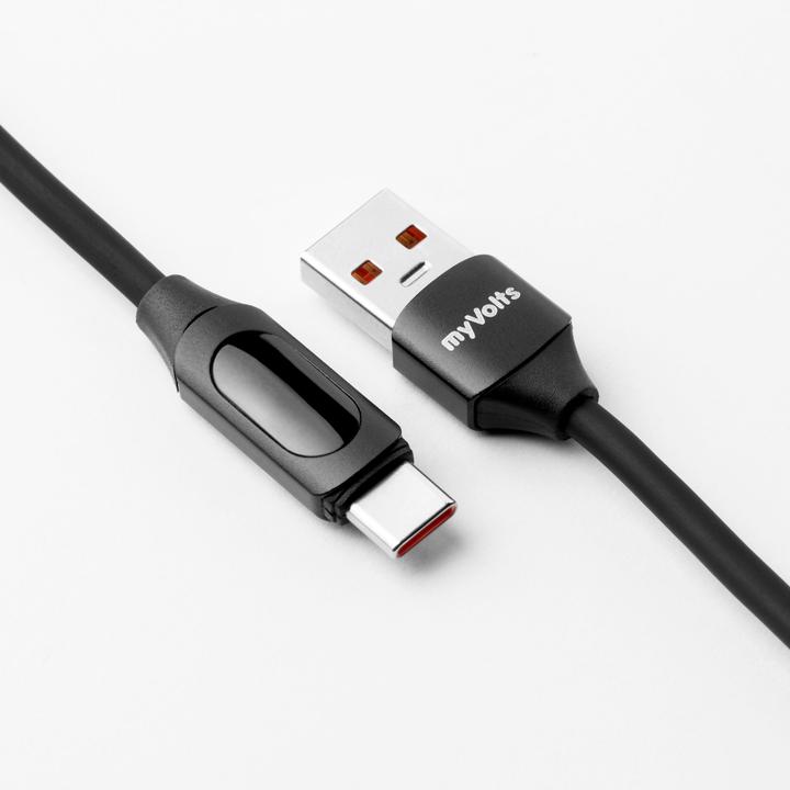 Actual product image MyVolts PDCCALB - Step Up USB-A to USB-C PD Cable with LCD Power Meter, Liquorice Black (USB 3.2 Gen 1)