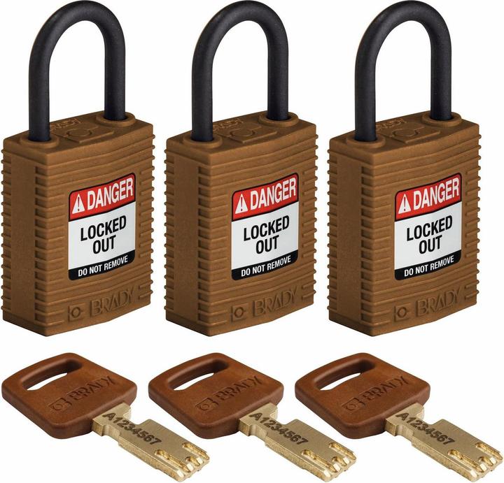 Produktbild Brady Safekey Kompaktes Nylon-Sicherheitsschloss mit Nylonbügel, Braun, 25 mm Bügelhöhe, 4.3 mm Bü