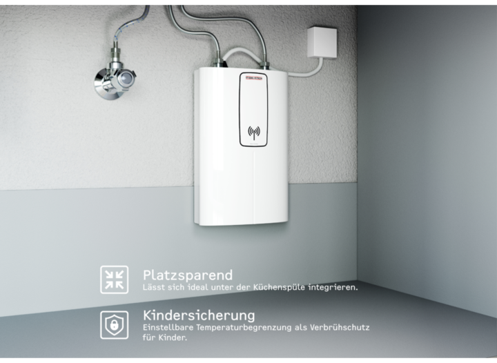 Actual product image Stiebel Eltron DCE 11/13 RC Electronic compact instantaneous water heater with remote control for the kitchen