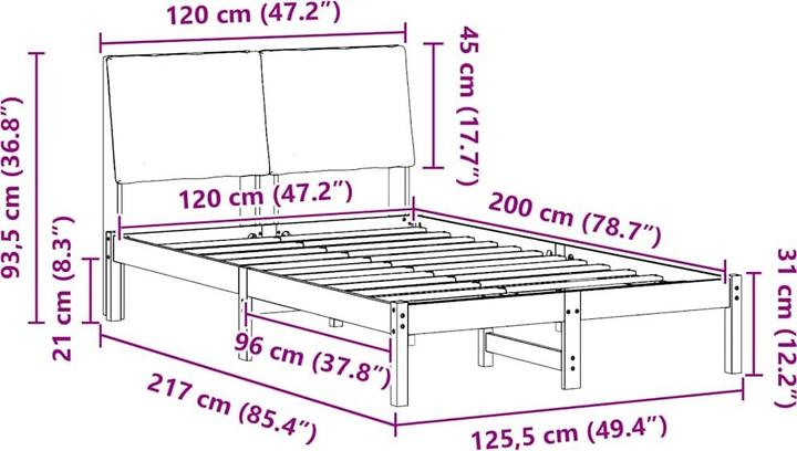 Actual product image vidaXL Bettgestell (120 x 200 cm)