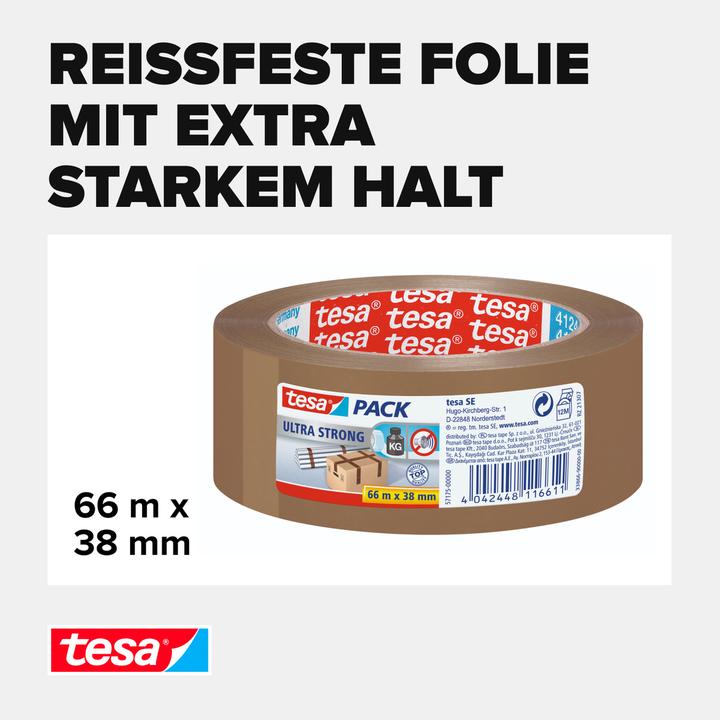 Produktbild tesa tesapack ULTRA STRONG Paketklebeband - PVC Packband für festes Verpacken und sicheres Bündeln (38 mm)