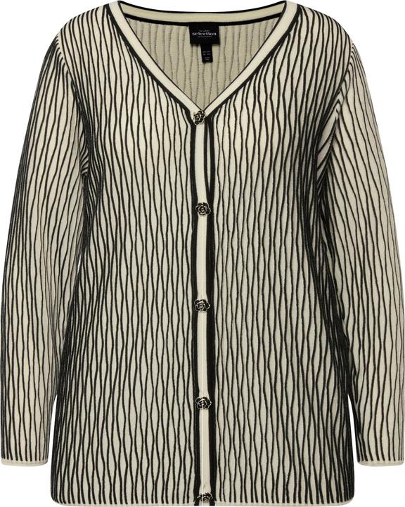 Produktbild Ulla Popken Strickjacke, 3D Struktur, V-Ausschnitt, Langarm, Wollmix (58)