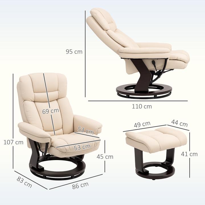 Produktbild Homcom Relaxsessel mit Hocker Kunstleder Cremeweiss