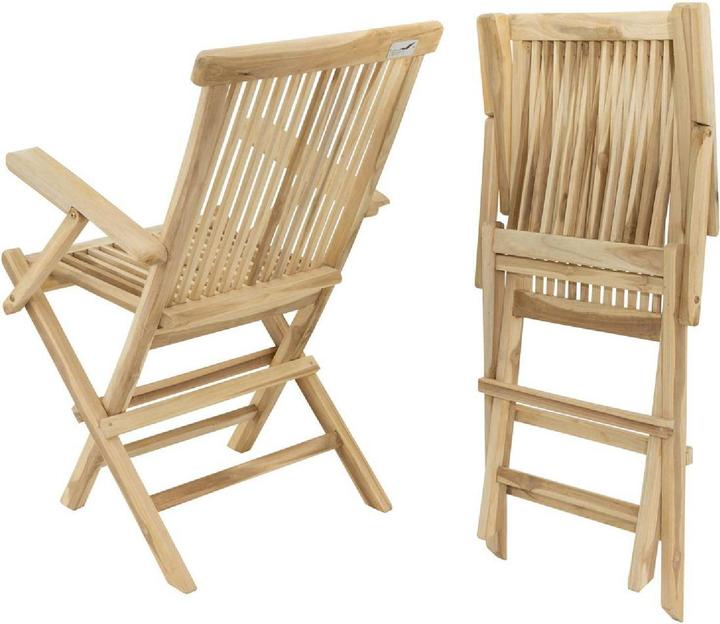 Produktbild VCM Stuhl Teak Holz 2er Set klappbar massiv Holzstuhl Armlehne unbehandelt