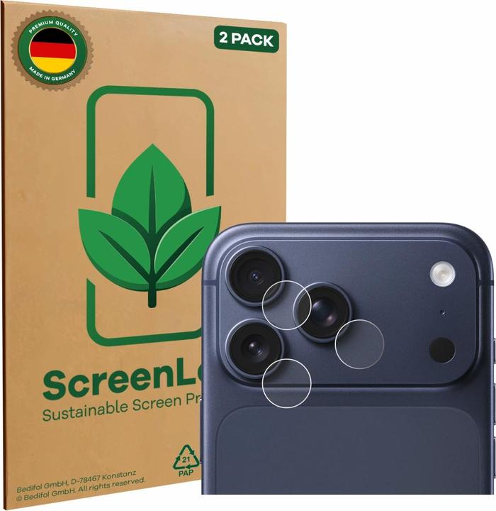 Actual product image ScreenLeaf Screen Protector sustainable Screen Protection, clear, anti-scratch (2 pcs., Apple iPhone 17 Pro Max)