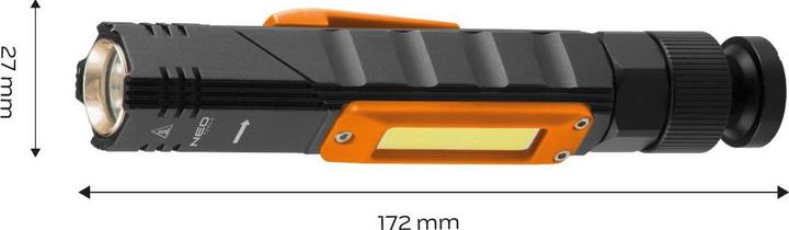 Actual product image Neo Flashlight Flashlight (USB rechargeable flashlight 300 lm 2 in 1 CREE XPE + COB LED) (17.20 cm)